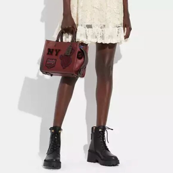 Coach Rogue Bag 25 With Varsity Patches CG214  $1040 Cardinal Red, Indigo - Picture 3 of 7